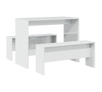 3-Piece Dining Table and Bench Set High Gloss White Wood Material Modern Compact Dining Room Set Kitchen Scandinavian Space Saving Robust for Cosy Dining Area