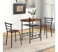 3-Piece Dining Table Set Kitchen Breakfast Nooks Table and Chairs COSTWAY Brown One Size