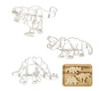 3 Piece Dinosaur Cookie Cutters, 3D Biscuit Moulds Made of Polypropylene, Biscuit Cutter Set with Dinosaur Designs, Dinosaur Cookie Cutter Set Effortless Demoulding, for Easter, Birthday, Dinosaur