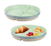 3 Piece Divided Plates with Dividers, Divided Dinner Plate Set, 22.5 cm Unbreakable Tableware, Portion Control Plate, Menu Plate, Reusable for Adults, Children, Plate, Dessert Plate