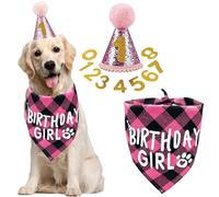 3-Piece Dog Birthday Bandana Set, Dog Birthday Cute Neckerchief Hat with 9 Bling Numbers, Dog Birthday Party Accessories, Pet Birthday Decoration for Cats, Small, Medium Dogs