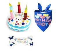 3-Piece Dog Birthday Decoration Set - Includes Plush Cake Ornament, Cushion & Bandana for Pet Celebration | Not Edible, Supervision Required