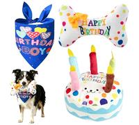 3-Piece Dog Birthday Present Set for Small Medium Dogs - Includes Bandana, Cake-Shaped Item & Bone-Shaped Item, Perfect Dog Birthday Gift for Happy Puppy Celebration