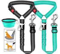 3 Piece Dog Car Seat Belt Set - Retractable Adjustable Pet Seatbelts for Vehicle Headrests - Heavy Duty, Elastic & Durable Car Harness for Dogs