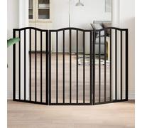 3-Piece Dog Gate Foldable Black Poplar Wood 150 cm Freestanding No Drilling Puppy Run and Dog Gate Flat for Small Dogs Safe in the House and Stairs Area