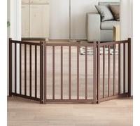 3-Piece Dog Gate Made of Solid Fir Wood Brown Oak 150 cm Foldable Freestanding for Small and Medium Dogs Safe Puppy Run and Dog Gate Flat