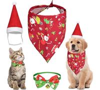 3 Piece Dog Santa Hat with Scarf and Bow Tie, Christmas Pet Costume Set, Puppy Triangle Scarf Pet Bow Tie with Bell Dog Socks Cat Socks Set, Suitable for Cats/Dogs (Dog Bell+Scarf and Hat)