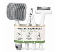 3-Piece Dogs & Cats brush for shedding - Self Cleaning Slicker Brush, Dematting Comb & Nail Clipper - Professional 3-in-1 Grooming Set for Shedding, Mats & Tangles - Easy At-Home Pet Care Tools