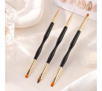 3 Piece Double Ended Nail Art Brush Set, Fine Liner Detail Painting Tools | Six Working Tips, Long Pointed Ends with Flat, Rounded and Tapered Options, Black Hourglass Handles, Gold-Tone Ferrules