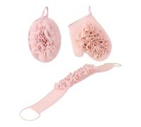 3 Piece Double Sided Body Scrub Bath Sponge with Ergonomic Back Scrub Tool and Soft Sponge Luxury Home Spa Bath Scrubber Set