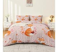 3-Piece Double-Sided Duvet Cover Set - Pink Bed Linen with Watercolor Cartoon Animals Pattern, Soft Microfibre Quilt Cover with Zipper Includes 2 Pillowcases Double