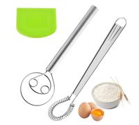 3-Piece Dough Whisk Set with Spring Mini Whisk, Small Whisks for Drinks and Silicone Scraper - for Pancakes, Desserts, Tiramisu, Cakes - Bakery, Pizza Shop, Home Kitchen