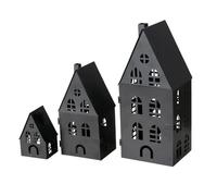 3-Piece Dover Lantern Black Metal Height 13-35 cm Decorative House Metal House Lantern