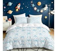 3 Piece Duvet Cover Art Nouveau 230 x 220 cmLight Blue | Bows Ribbons Stars Duvet Set Ultrasoft Premium Brushed Microfiber Microfiber Fabric, Wrinkle Resistant