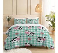 3 Piece Duvet Cover Nature Inspired Landscape 260 x 220 cmGreen | Cow Checked Pattern Small Daisy Duvet Set Ultrasoft Premium Brushed Microfiber Microfiber Fabric, Wrinkle Resistant