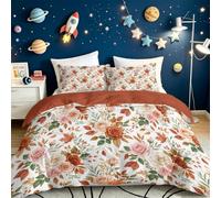 3 Piece Duvet Cover Vintage Art 260 x 220 cmOff White | Autumn Florals Roses Duvet Set Ultrasoft Premium Brushed Microfiber Microfiber Fabric, Wrinkle Resistant