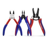 3-Piece Electrician's Pliers Set - 7" Wire Stripper & 5" Wire Cutter& Flush Cutter - Professional Wire Stripping Tool with Spring-Loaded Design & Non-Slip Grip for Electrical Work, DIY, Crafting