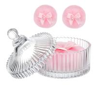 3-Piece Elegant Dusting Powder Container with Puff Set - Crystal Glass Body Powder Jar with Large Reusable Powder Puffs for Women & Babies - Vintage Powder Puff and Container for Loose Dusting Powder