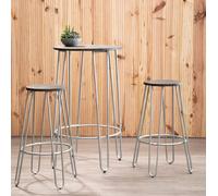 3 Piece Elm Wood Bar Table and Stool Set with Angular Frame in Silver Finish | D