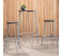 3 Piece Elm Wood Bar Table and Stool Set with Hairpin Legs in Natural Finish | D