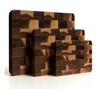 3-Piece End-Grain Wood Chopping Board Set, Wooden Cutting Boards for Kitchen, Reversible Butcher Block, Built-In Handles, Non-Slip Wooden Chopping Board for Kitchen Prep, Meat, Vegetables, Charcuterie