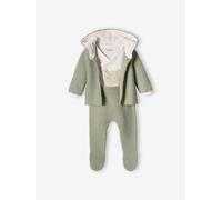 3-Piece Ensemble in Garter Stitch for Newborn Babies aqua green