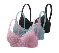 3 Piece Everyday Bras for Women Soft Cup Steel Ring Sexy Lace Bralettes Adjustable Strap Gathering Support Bra Womens Classic Sleep Sports Comfort Breathable Underwear