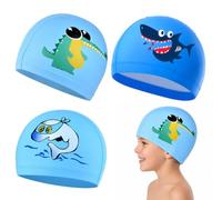 3-Piece Fabric Swimming Cap Kids, Comfortable Toddler Swim Hat for Toddlers and Boys, Stretchy Water-Resistant Design for Swimming Lessons and Pool Activities