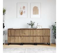 3 Piece Farmhouse Sideboard Set 180x35x70 cm Solid Wood & Metal U Legs 2 Doors & 4 Cartments Rustic Buffet Cabinet for Kitchen & Dining Room Living Room Sto