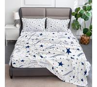 3-Piece Fitted Sheet Single Bed Set - Minimalist Shooting Star Lines Extra Deep 30cm Soft Microfibre Fitted Sheet, Wrinkle-Resistant, with 2 Pillowcases, Easy Care Bedding for All Seasons, Light Blue