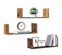 3 Piece Floating Wall Shelf Set Engineered Wood Display Shelves Storage