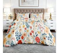 3 Piece Floral Wildflower Reversible Coverless Duvet 7.5 Tog - Small Double | 155x220cm Soft Lightweight All Seasons Bedding Set, Botanical Leaf Machine Washable Quilt and Pillowcase U135