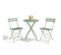 3 Piece Foldable Metal Bistro Set, Collapsible Table & 2 Patio Chairs, Space Saving For Balcony Garden Small Patio, Green
