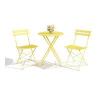 3 Piece Foldable Metal Bistro Set, Collapsible Table & 2 Patio Chairs, Space Saving For Balcony Garden Small Patio, Yellow
