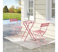 3 Piece Foldable Metal Bistro Set, Collapsible Table & 2 Patio Chairs, Space Saving For Balcony Garden Small Patio, Pink