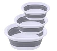 3-piece folding washbasin set, foldable dishwasher basin, space-saving folding sink, suitable for apartments, camping, dishwashing, fruit and beverage container, hiking, and household use (Grey)