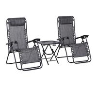 3-Piece Folding Zero Gravity Chairs Sun Lounger Table Set w/ Cup Holders Reclining Garden Yard Pool