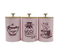 3-Piece Food Storage Tin, Iron Canister Set with Lids, Kitchen Storage Jars, Airtight Storage Containers for Tea, Coffee, Sugar, Spices -Decorative Kitchen,Pantry Organizer (Pink)