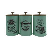 3-Piece Food Storage Tin, Iron Canister Set with Lids, Kitchen Storage Jars, Airtight Storage Containers for Tea, Coffee, Sugar, Spices -Decorative Kitchen,Pantry Organizer (Green)