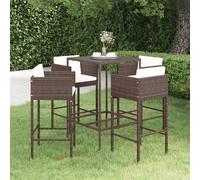 vidaXL Garden Bar Set 3 Piece with Cushions Poly Rattan Brown Table and Chair