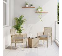 3 Piece Garden Bistro Set with Cushions Beige Poly Rattan Berkfield Home Beige One Size