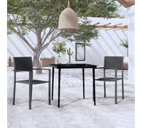 3-Piece Garden Dining Set Black 80cm Glass Top Steel Frame Plastic Chairs Rattan