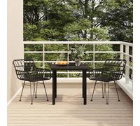vidaXL 3 Piece Patio Dining Set with PE Rattan Chairs and Tempered Glass Table - Black