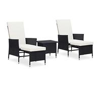 3 Piece Garden Fur Set with Cushs Black Poly Rattan Loun Seating Group Patio Sofa Armchairs & Side Table Outdoor Conversat Set