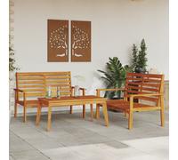 3-Piece Garden Lounge Set Solid Acacia Wood Brown Benches 120x68x81 Table Seat37