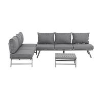 3-Piece Garden Seating Set w/ Convertible Sofa Lounge Table Padded Cushions Outdoor Patio Furniture Couch Grey