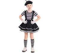 3 Piece Girls Clown Outfit Wicked Jester Dress Suit Funny Joker Deluxe Set, Layered Ruffled Tutu Skirt Dress, Black Beret Hat, Carnival Art Movie Fancy Dress Up 8m19