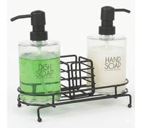 3pc Glass Dish Hand Soap Dispenser Set Black Wire Kitchen Sink Tidy Sponge Caddy