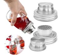 3-Piece Glass Jar Shaker Lid Set with Stainless Steel Filter, Strainer & Pour Spout - for Jars, Cocktail Mixing, Infused Oils & Homemade Sy