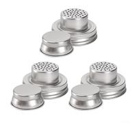3-piece Glass Jar Shaker Lids Having Stainless Steel Strainer Pour Spout Non-Slip Ribbed Edge - for Home Canning Mixing and Kitchen Storage (7.4 x 7.4 x 4.2 cm)